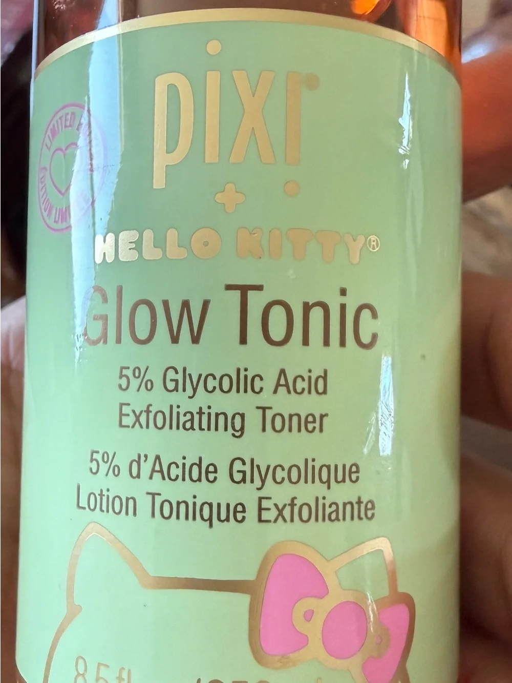 Pixi Beauty Hello Kitty Glow Tonic, 5% Glycolic Acid Exfoliating Toner 3.4 fl oz